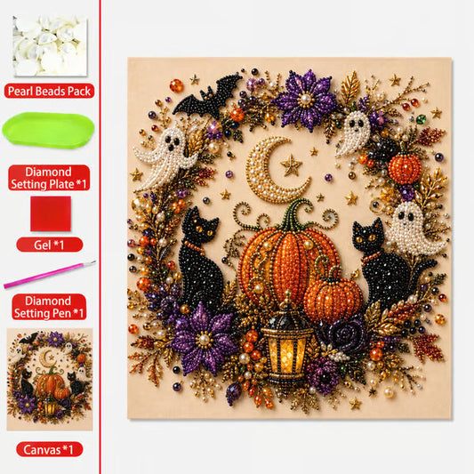 🏆🇸🇪 Populär bland svenska kunder👻 Halloween Ghost Pearl Art DIY Kit – Skapa Kuslig Dekoration Tillsammans