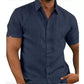 👔Men's Shirt With Solid Color Lapel And Short Sleeves