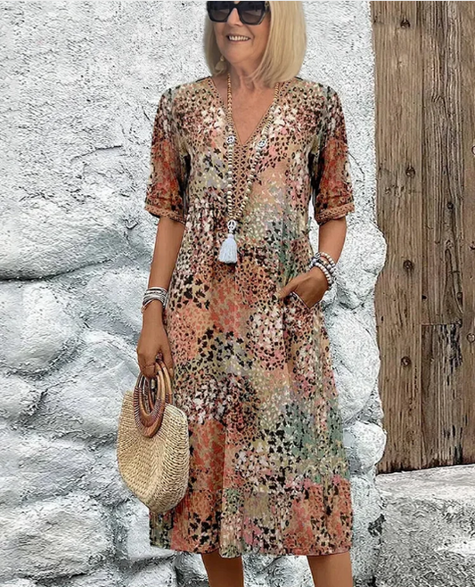 👗 60% RABATT! ✨ Livlig Midilång Klänning – Färgglatt Tryck, Bekväm Passform & Perfekt för Vardag & Fest 🌸