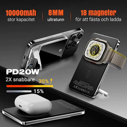 🔋✨Professionell magnetladdare för resenärer och yrkesverksamma 🧲| 22,5 W via kabel och 15 W trådlöst | 10 000 mAh | Snabb leverans💥