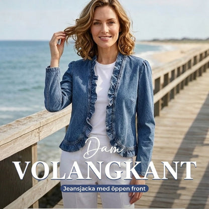 🧥 50% RABATT NU! 🌸 Dam Denimjacka med Volang & Öppen Framsida – Lättviktig & Feminin – Mångsidig & Chic 👗