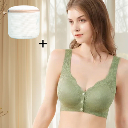 （Köp 1 få 3 gratis）Kvinnors spets frontknapp stor storlek stålring underkläder