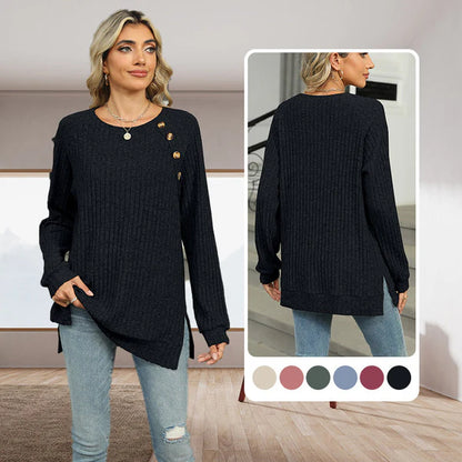 ⌛Begränsad tid hot sale specialpris på 299!💥💥Rundhalsad Enfärgad Stickad Topp med Delad Fåll