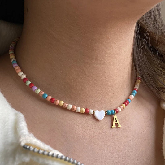 🎁⌛Reducerad med 51% 🔥 📿 Rabatt - Initial Choker med Färgglada Pärlor