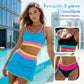 🌼Bikini i sportigt 3-delat nylon med färgblock och lappmönster - Hög midja och magkontroll👙🌈