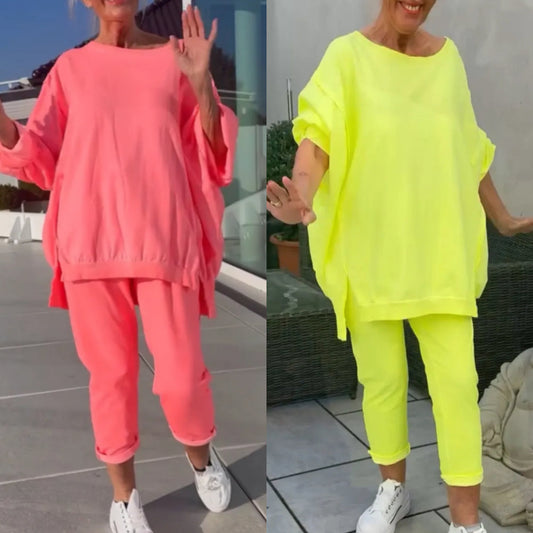 🏆Heta rea 50% RABATT⏳💕Rund halsringning slits fluorescerande färgad casualklänning för kvinnor