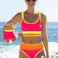 🌼Bikini i sportigt 3-delat nylon med färgblock och lappmönster - Hög midja och magkontroll👙🌈