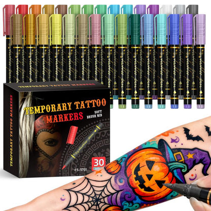 🎨 Set med 10 Tatueringpennor – Skapa Färgstark Kroppskonst med Pärlemorskimrande Färger ✨