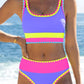 🌼Bikini i sportigt 3-delat nylon med färgblock och lappmönster - Hög midja och magkontroll👙🌈