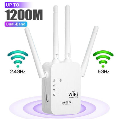 🎁Sista dagen-kampanj 49 % 🔥WiFi-förstärkare 2025,1200 Mbps dual band (5 GHz/2,4 GHz) signalförstärkare, täcker 930 m² och 50 enheter, repeater med Ethernet-port för hemmet, presenter