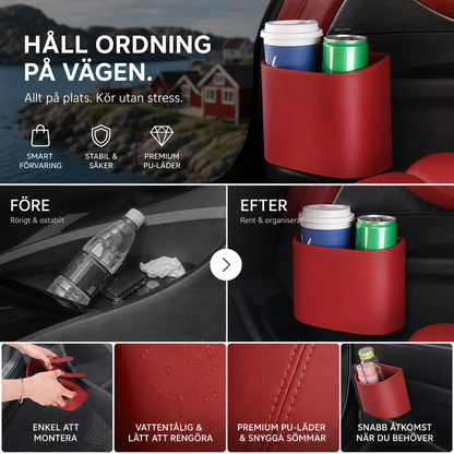 🚗 50 % RABATT NU! ✨ Universell Mugghållare i PU-Läder – Praktisk Bilförvaring för Flaska, Kopp & Småsaker 🥤👜