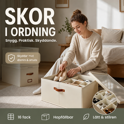 👟🧺 Hopfällbar Skoförvaring i Tyg – Stor Kapacitet & Dammskydd – Perfekt för Garderoben