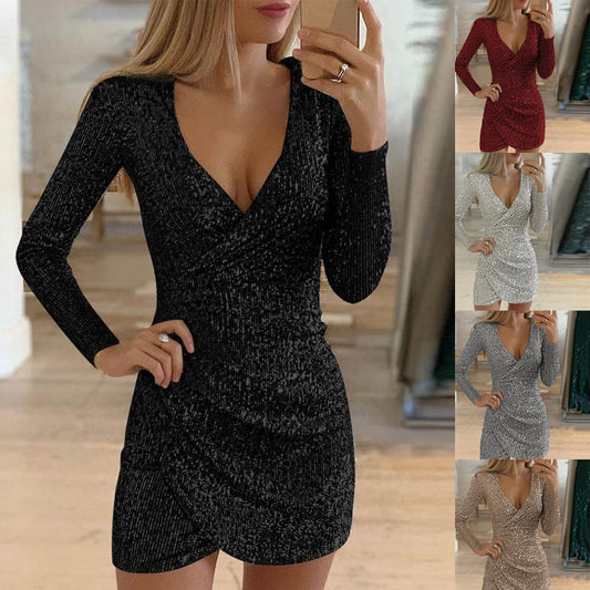 🎅50% OFF🎄Women's Sparkling Sequin V-Neck Bodycon Dress