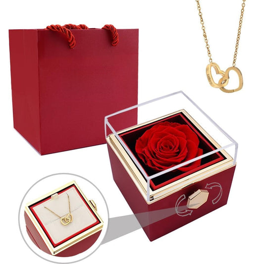 Eternal Rose Box - med graverat halsband och konstgjorda rosor