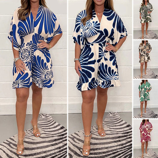 🔥 Nya Bästsäljare🔥Växttryckt Avslappnad Kort Jumpsuit för Kvinnor
