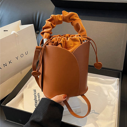 2025 Handgjorda Hinkväska i PU-läder med Dragsko för Kvinnor 💥49 procent rabatt