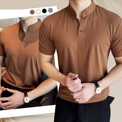 Herr Slim Fit T-shirt med ståkrage/Mjukt och andningsbart tyg