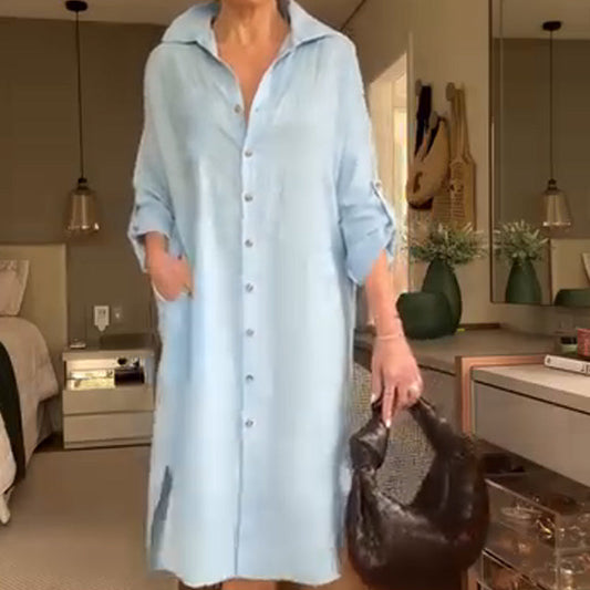 💕 2025 Nyinkomna varor - 50% rabatt💕Lös skjortklänning med knappar för kvinnor