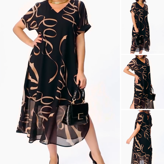 ⏳Tidsbegränsat specialerbjudande👗Flödande midiklänning med V-hals