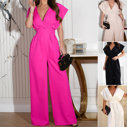 🌸Ny ankomst 50% RABATT💖 Jumpsuit med V-ringning och vida ben för dam