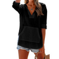 👚✨ 50% RABATT! Enfärgad V-ringad Långärmad Topp Med Huva & Fickor – Bekväm & Trendig Stil 💖