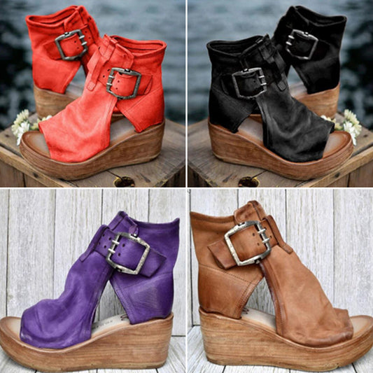 Peep-Toe Wedge Ankelstövlar med spänne