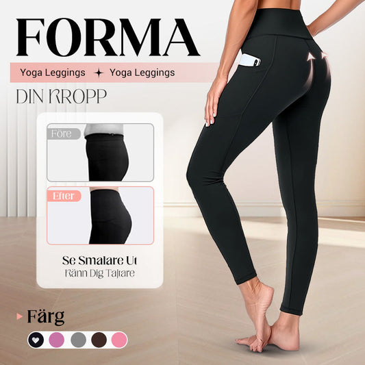 Högmidjade Buthöjande Magkontrollerande Yoga Leggings med Sidficka