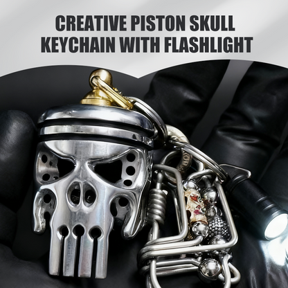 Creative Piston Skull Keychain with Flashlight
