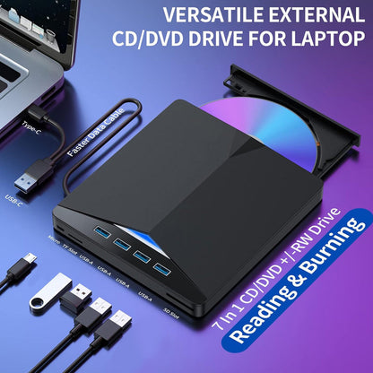 💻🔥 50% RABATT! 7-i-1 Extern DVD-Enhet – USB 3.0 & Type-C