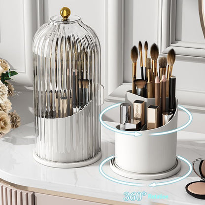 🏡 50 % RABATT NU! ✨ Badrumsförvaring med Skjutdörr – 3 Fack & 360° Roterbar – Skyddar Tandborstar, Smink & Tillbehör från Vattenstänk