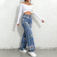 🌸 Raka Jeans med Blommönster för Dam – Trendigt Tryck, Bekväm Passform & Perfekt För En Färgstark Look 💙