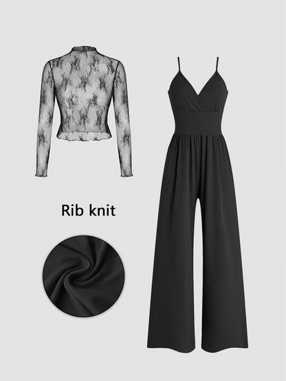 👗🔥 50% RABATT! Tvådelat Set – Spetstopp & Jumpsuit