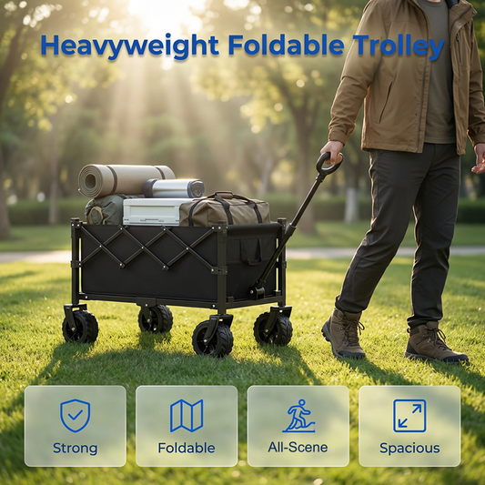 🛒 50 % RABATT NU! 🏕️ Hopfällbar Friluftsvagn med Hjul – Praktisk Transportvagn för Strand, Camping & Uteliv 🌲✨
