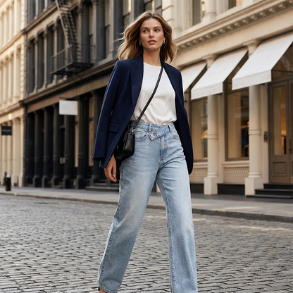 Damjeans med raka ben och asymmetriska midjor