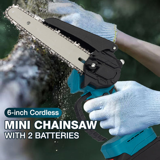 🔧🌲 50 % RABATT NU! 6" Sladdlös Mini Motorsåg med 2 Batterier – Smidig för Beskärning & Trädgårdsarbete ⚡