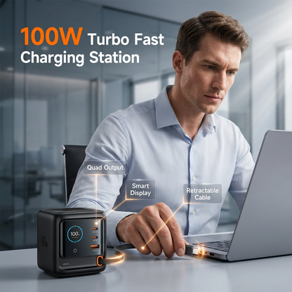 ⚡🔌 100W Snabbladdningskontakt – Utdragbar Kabel, Realtidsdisplay & Multiportsladdning Utan Kabeltrassel
