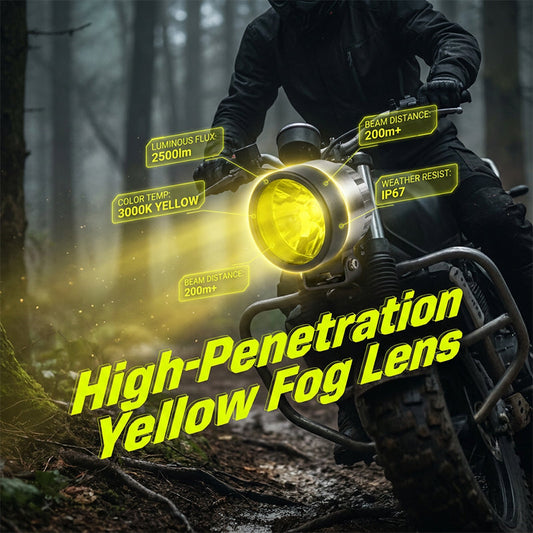 🏍️💛 Gult Dimljusskydd för Motorcykelstrålkastare – Starkare Sikt i Dimma, Regn & Snö