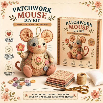 🧵🐭 Vintage Lapptäcksmus DIY-kit – Skapa Din Egen Charmiga 3D-Mus Med Allt Inkluderat 🎁