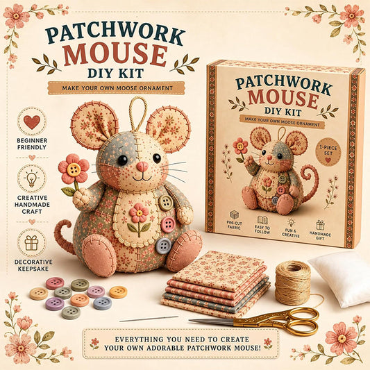 🧵🐭 Vintage Lapptäcksmus DIY-kit – Skapa Din Egen Charmiga 3D-Mus Med Allt Inkluderat 🎁