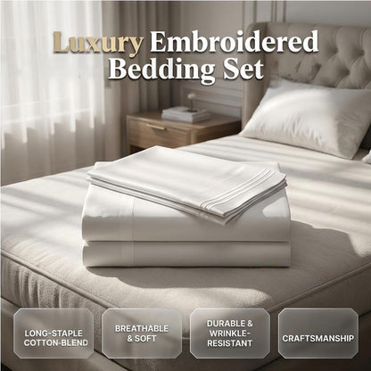 🛏️ Elegant Broderat Dra-på-Lakan med Mjuk Känsla & Djupa Fickor
