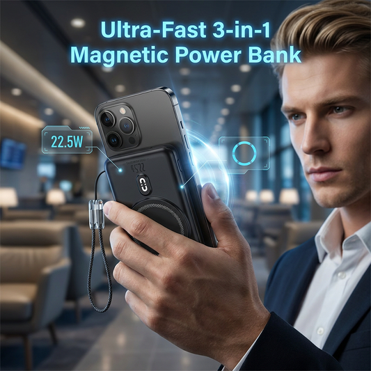 ⏳Tidsbegränsat 50 % rabatt🔋 3-i-1 Magnetisk Powerbank med Inbyggd Kabel