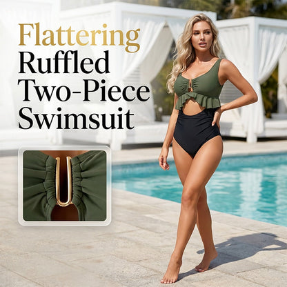 👙 50% RABATT | Baddräkt med hög midja och volanger
