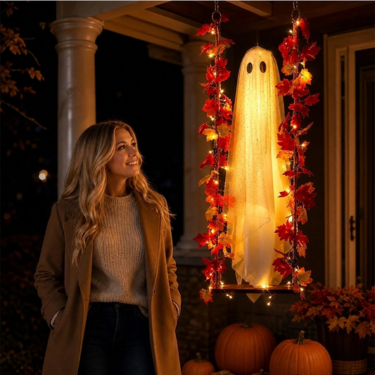 🏆🇸🇪 Populär bland svenska kunder👻 Halloween-spöke på Gunga med LED-belysning – Lys Upp Höstens Dekorationer