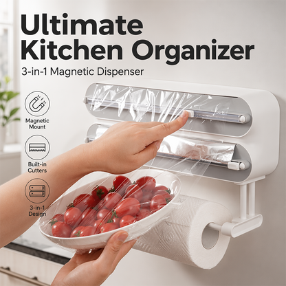 🏆🇸🇪 Populär bland svenska kunder✨ 50 % RABATT NU! 🧲 2-i-1 Magnetisk Hållare för Pappershandduk & Plastfolie – Smidig Förvaring Utan Borrning