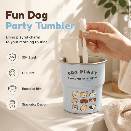 🐶💕 50 % RABATT NU! Söt Munsköljkopp i Rostfritt Stål med Hundmotiv – Perfekt för Par & Badrummet ✨