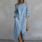 👗 50 % RABATT NU! ✨ Off-Shoulder Denimklänning för Damer – Trendig, Feminine & Enkel Att Matcha 💙