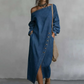 👗 50 % RABATT NU! ✨ Off-Shoulder Denimklänning för Damer – Trendig, Feminine & Enkel Att Matcha 💙