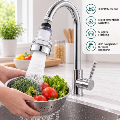 🚰 50 % RABATT NU! ✨ 360° Vridbart Kranfilter med 3 Lägen – Smidigare Vattenflöde för Kök & Badrum 💧