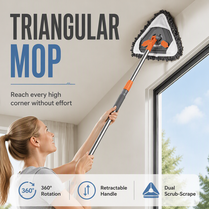 🧹✨ 50 % RABATT! Triangulär Städmopp med Teleskopskaft – 360° Sväng & Tvättbara Moppdukar