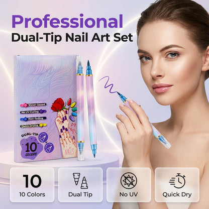 💅✨ 50 % RABATT NU! 🎨 Set med 10 Färgglada Nagelkonstpennor med Dubbla Spetsar – Skapa Detaljerade Nageldesigner Hemma 💖